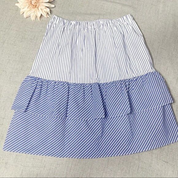 J. Crew Cocktail Hours Ruffle Striped Tiered Skirt Nwt 4 Blue & White - Picture 10 of 13